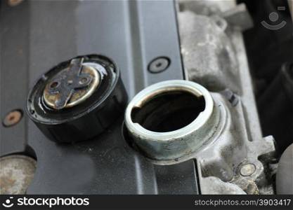 Refill of oil, engine of an older car