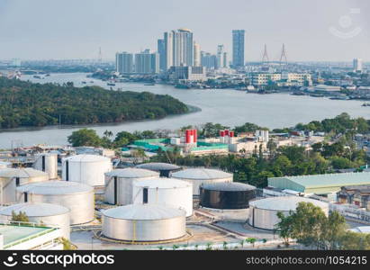 Refinery factory Oil tanks, petroleum at day