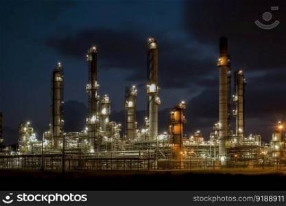 Refinery industrial plant with Industry boiler at night created by generative AI