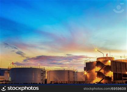 Refinery plant of a petrochemical industry at night