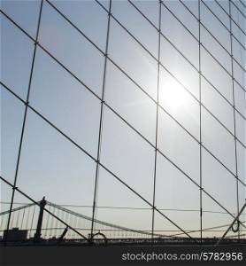 Reflecation of the Brooklyn Bridge, Manhattan, New York City, New York State, USA