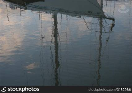 Reflection of a Boat docked at a harbor in Gimli, Manitoba, Canada