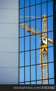 Reflection of a crane on a building, Miami, Florida, USA