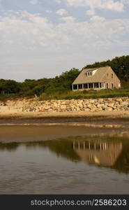 Reflection of a house on water