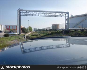reflection of a junction tube in industrial port of Oristano