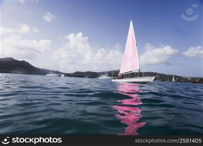 Reflection of a sailboat in water