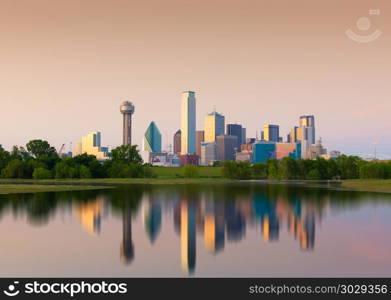 Reflection of Downtown Dallas City, Texas, USA