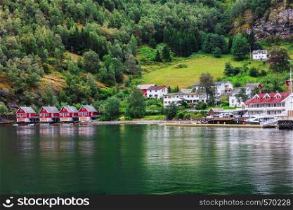 Reflection of houses in a norwegian fiord, Norway