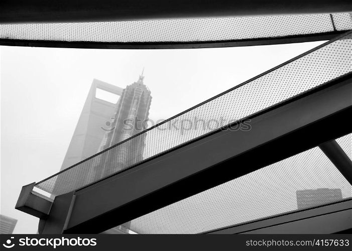 Reflection of Jin Mao Tower on a window glass, Lujiazui, Pudong, Shanghai, China