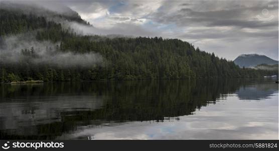 Reflection of landscape on water, Skeena-Queen Charlotte Regional District, Haida Gwaii, Graham Island, British Columbia, Canada