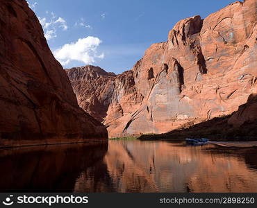 Reflection of rocks in water, Glen Canyon National Recreation Area, Colorado River Float Trip, Colorado River, Arizona-Utah, USA