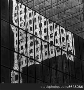 Reflection of skyscraper on the glass of another building, Socony-Mobil Building, 42nd Street, Midtown Manhattan, New York City, New York State, USA
