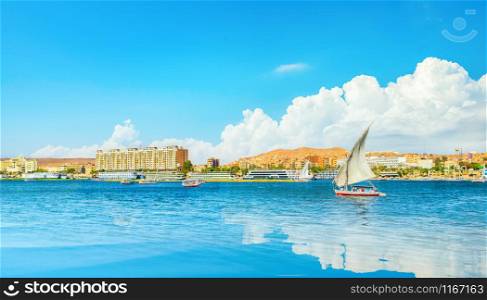Reflection of the blue sky in river Nile, Aswan