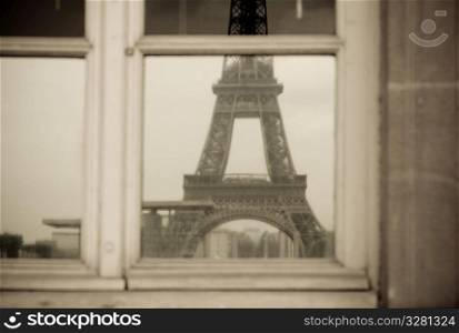 Reflection of the Eiffel Tower in Paris france