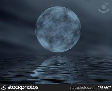 Reflection of the moon in water (winter night in the central Europe)