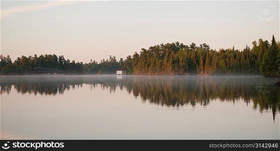 Reflection of trees in water, Lake of the Woods, Ontario, Canada