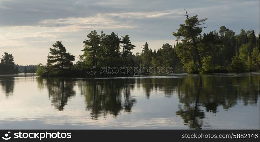 Reflection of trees on water, Lake of the Woods, Ontario, Canada