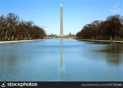 Reflection of Washington Monument in new reflecting pool from Lincoln Memorial