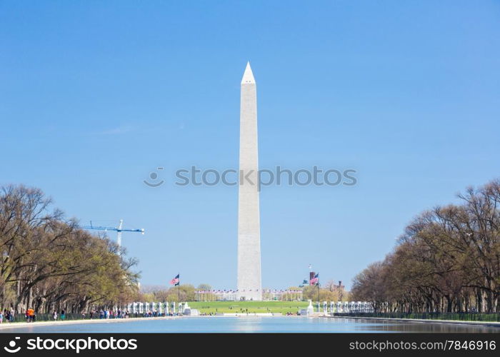 Reflection of Washington Monument in new reflecting pool from Lincoln Memorial