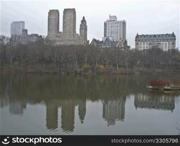 reflections in the great lake in central park, NYC