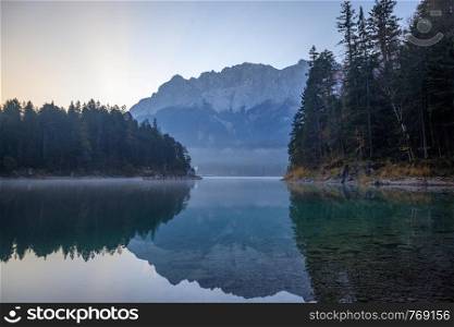 Reflections of the alps in a mountain lake