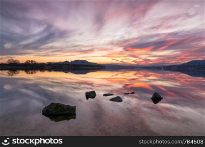 Reflections on the lake in a amazing sunset