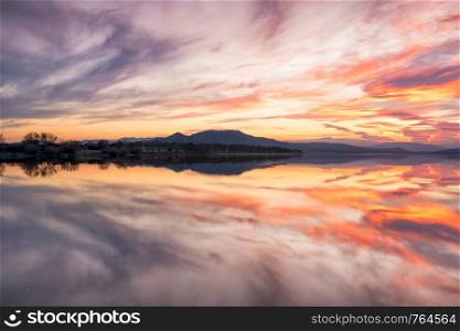 Reflections on the lake in a amazing sunset