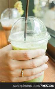 Refresh drink of iced green tea latte, stock photo