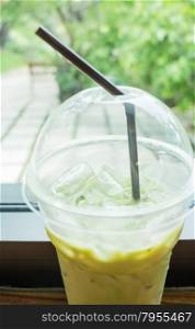 Refresh drink of iced green tea latte, stock photo