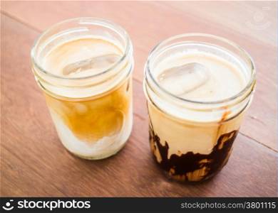 Refresh time with iced coffee latte and mocha, stock photo