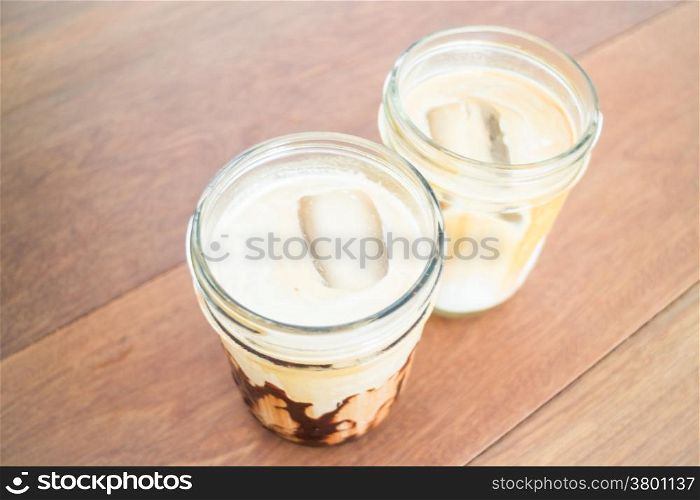 Refresh time with iced coffee mocha and latte, stock photo