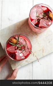 Refreshing cold summer drink,Pink Rose cocktail or mocktail, selective focus. Refreshing cold summer drink,Pink Rose cocktail or mocktail