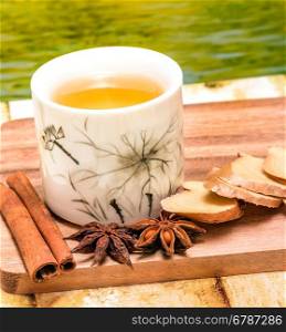 Refreshing Ginger Tea Indicating Cup Refreshes And Teacup