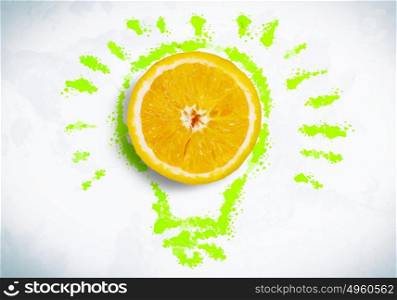 Refreshing juice. Half of fresh orange on white background