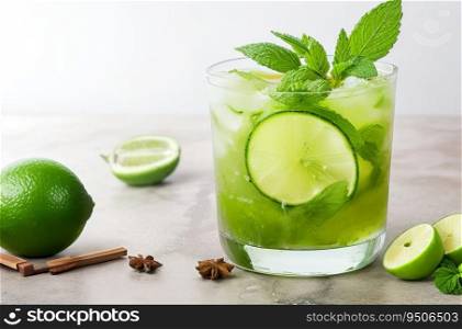 Refreshing Mojito Cocktail with Zesty Lime and Fresh Mint. Generative AI.