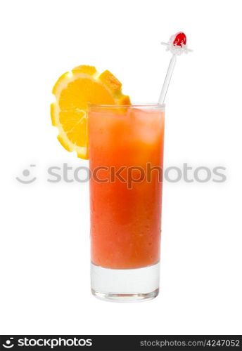 refreshing orange cocktail isolated on white background,clipping Path