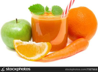 Refreshing smoothie made from orange and apple carrots for a detox healthy diet and body cleansing. Refreshing smoothie made from orange and apple carrots for a detox healthy diet