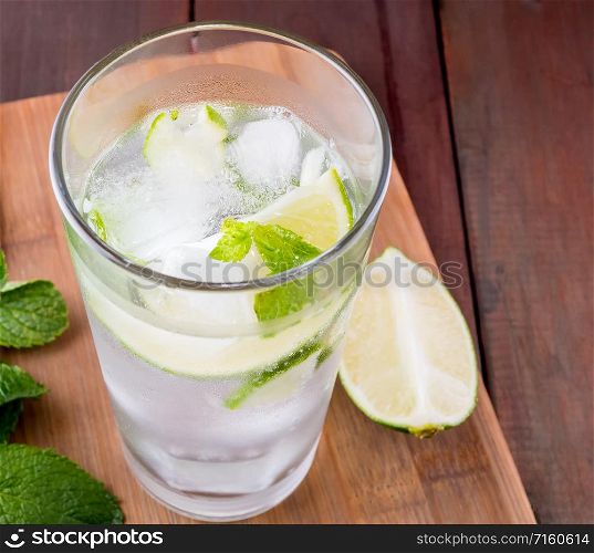 Refreshing water detox. Lime with Mineral Water and Mint. Water Detox. Mineral water with ice, lime and mint.