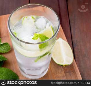Refreshing water detox. Lime with Mineral Water and Mint. Water Detox. Mineral water with ice, lime and mint.