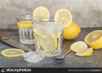 refreshing water with lemon ice