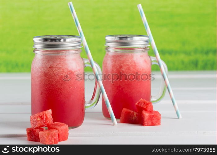 Refreshing watermelon granita natural pitcher with straw