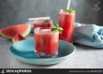 Refreshing watermelon smoothie in the glasses. 