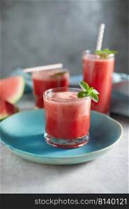 Refreshing watermelon smoothie in the glasses. 