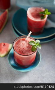 Refreshing watermelon smoothie in the glasses. 