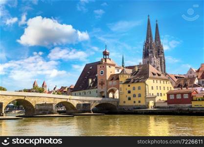 Regensburg and Cathedral, Germany in a beautiful summer day