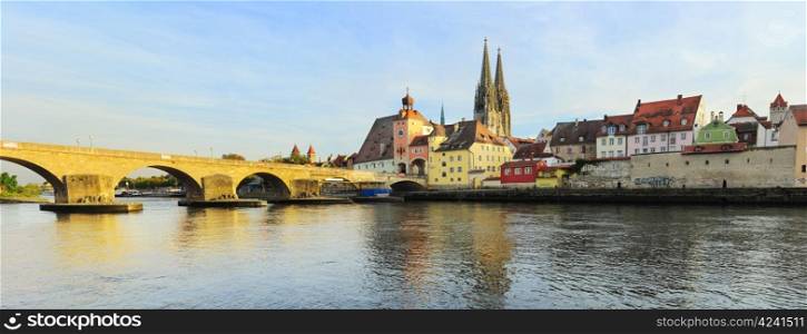 Regensburg at sunset, Germany. Medieval city center is UNESCO World Heritage Site