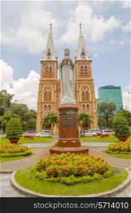 Regina Pacis statue in front of Saigon Notre-Dame Basilica in Ho Chi Minh City, Vietnam.