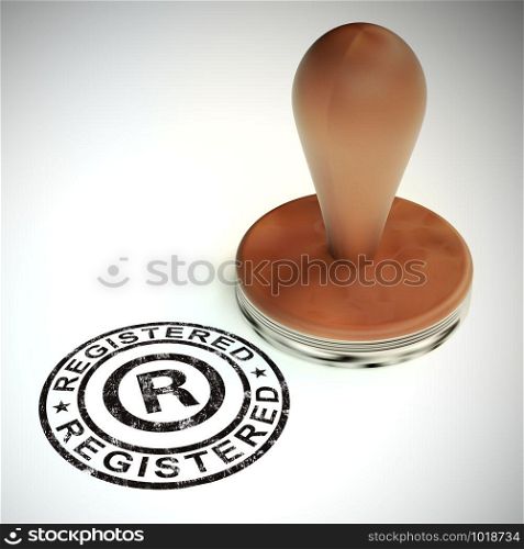 Registered concept icon means copyrighted or trademarked products. Has authors rights under the copyright act - 3d illustration. Registered Stamp Showing Copyright Or Trademark