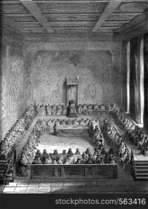 Regular meeting of the States of Languedoc, 1704, vintage engraved illustration. Magasin Pittoresque 1869.