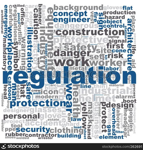 Regulation word cloud. Creative illustration of idea word lettering typography . 3D rendering.